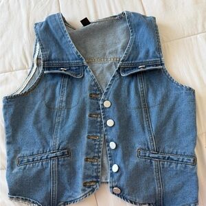 Blue Denim Vest with Button Details